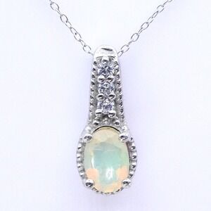 Djoy Platinum Sterling Silver Opal Halo Zircon 1.6 ctw Ethiopian 18" Necklace
